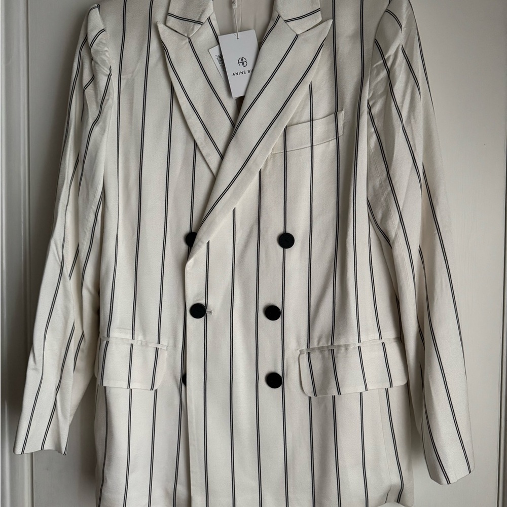 Anine Bing Black and White Striped Blazer - Picture 3 of 7